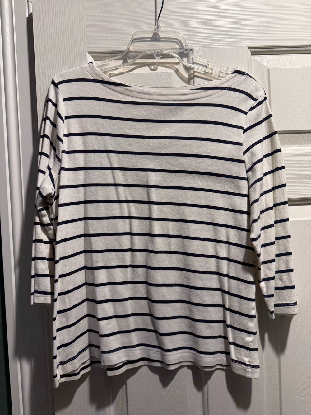 croft & barrow White and Navy Striped Boatneck Long Sleeve Top